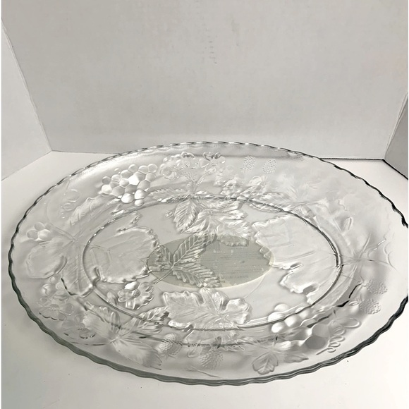 Vintage Other - C🌺ANCHOR HOCKING LG.CLEAR OVAL GLASS PLATTERTRAY PLATE FLOWER/FRUIT/LEAVES NWOT